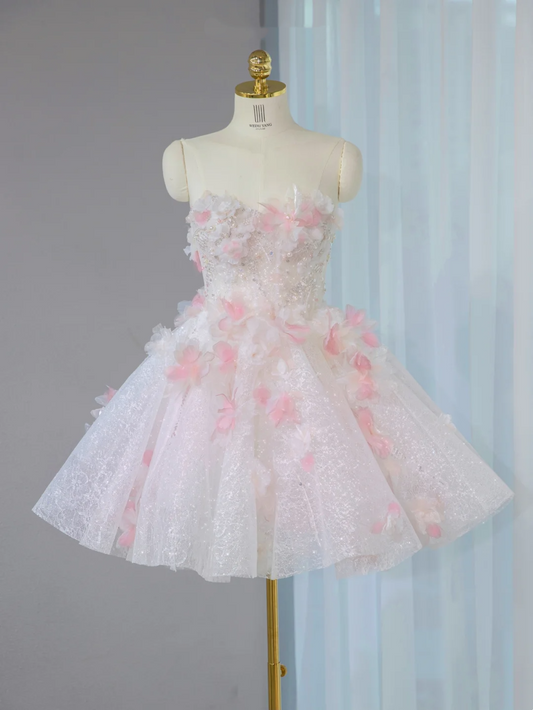 Robe de bal princesse en tulle rose clair, décolleté en cœur, courte, mini, formelle, pour le bal de fin d'année, pour le collège, tenues Hoco DH2563