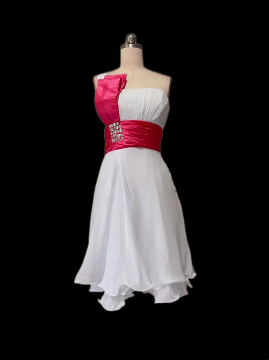 Robe de soirée rétro trapèze en mousseline blanche, sans bretelles, tenue de soirée, pour 18e anniversaire, robe de remise de diplôme, mini robe courte Hoco DH2568