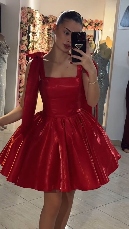 Robe de bal courte en satin rouge à bretelles, tenue de soirée de 4e année, robe de cocktail pour le collège, tenue Hoco DH2574
