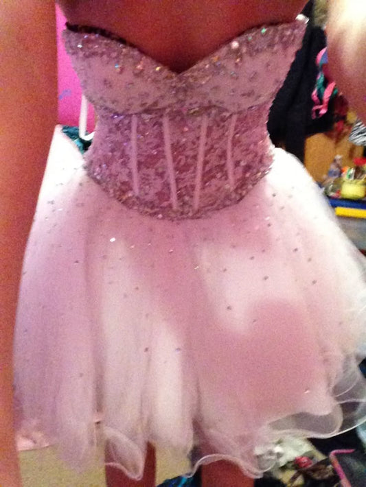 Robe de bal modeste en tulle rose clair, décolleté en cœur, robe de soirée formelle, robe de bal de fin d'année, robe courte Hoco DH2583