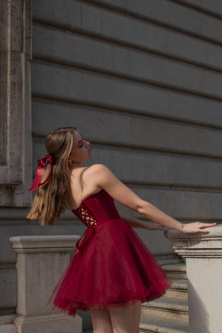 Robe de bal modeste en tulle bordeaux, décolleté en cœur, robe de soirée formelle, robe de bal de fin d'année, robe courte Hoco DH2587