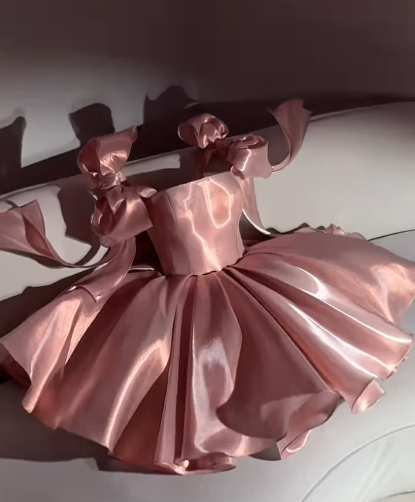 Cute Ball Gown Straps Pink Satin Short Formal 8th Grade Homecoming Dresses Middle School Cocktail Dress Hoco Outfits DH2591