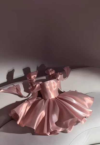 Cute Ball Gown Straps Pink Satin Short Formal 8th Grade Homecoming Dresses Middle School Cocktail Dress Hoco Outfits DH2591