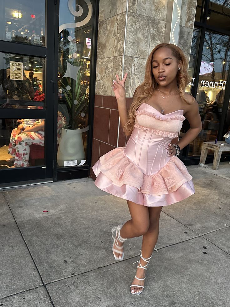 Unique Ball Gown Sweetheart Pink Satin Lace Short Formal 8th Grade Hom DivineProm Unique Ball Gown Sweetheart Pink Satin Lace Short Formal 8th Grade Hom DivineProm