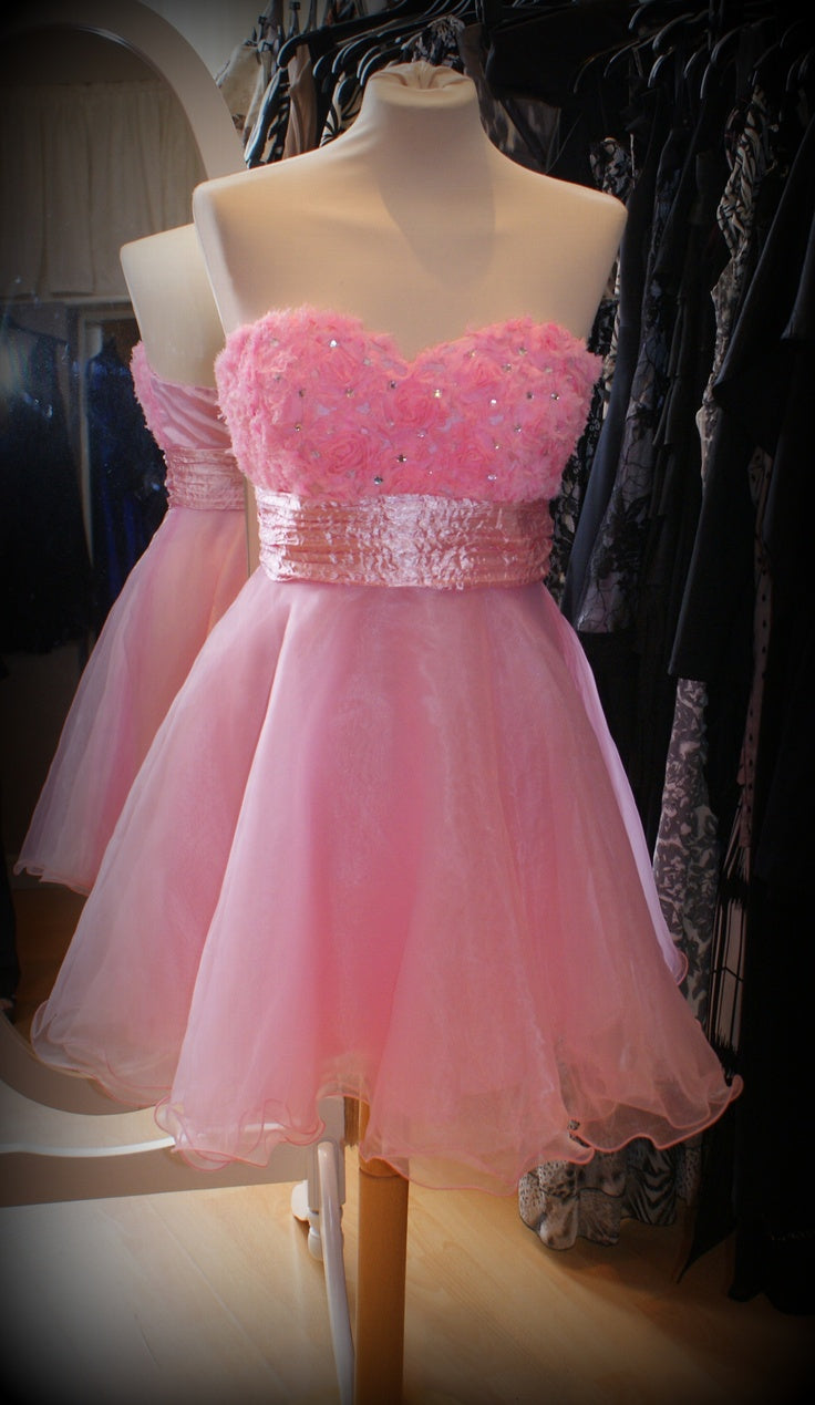 Robe de soirée trapèze modeste en tulle rose clair à fleurs, décolleté en cœur, robe de bal de fin d'études, robe courte Hoco DH2605