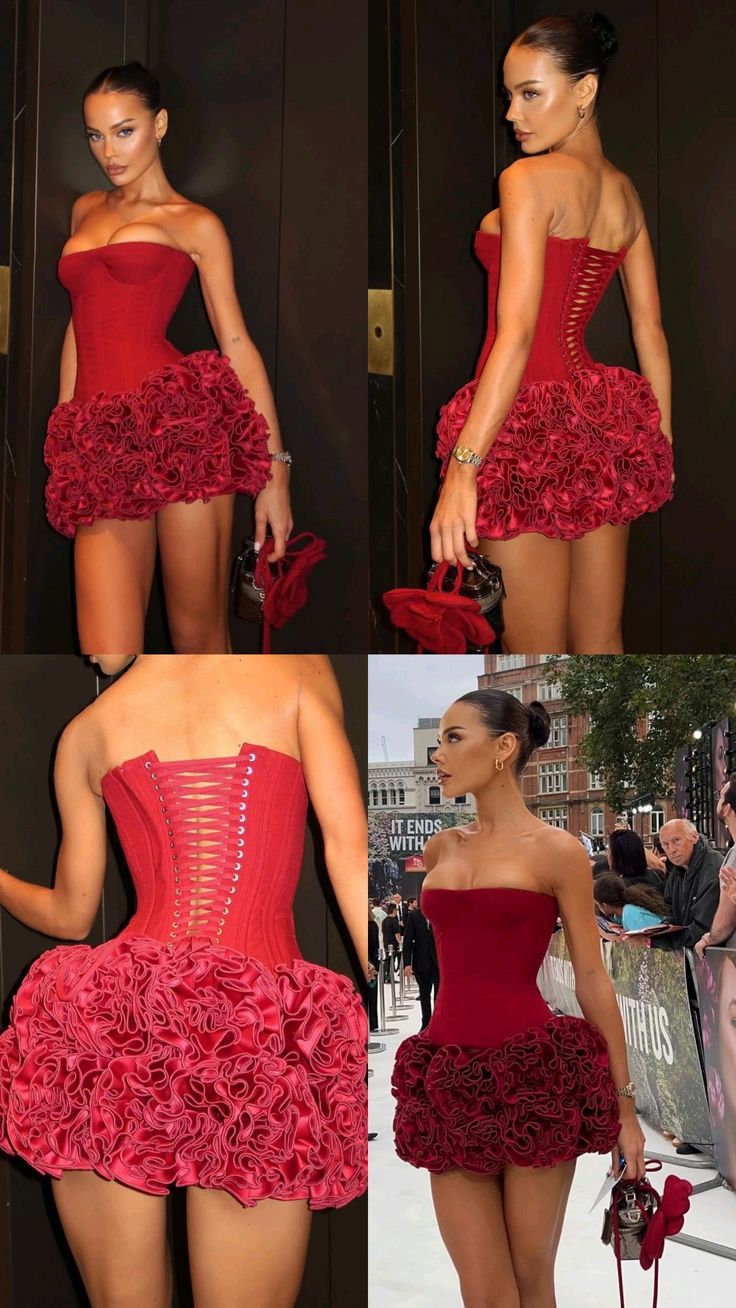 Robe fourreau sexy bustier en satin rouge, tenue de soirée, tenue de 18e anniversaire, robe de remise de diplôme, robe courte mini Hoco DH2606