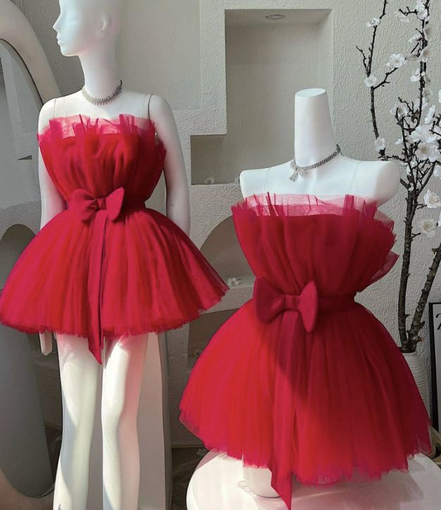 Robe de bal courte en tulle rose, sans bretelles, tenue de soirée, de 4e année, de collège, de cocktail, Hoco Outfits DH2619