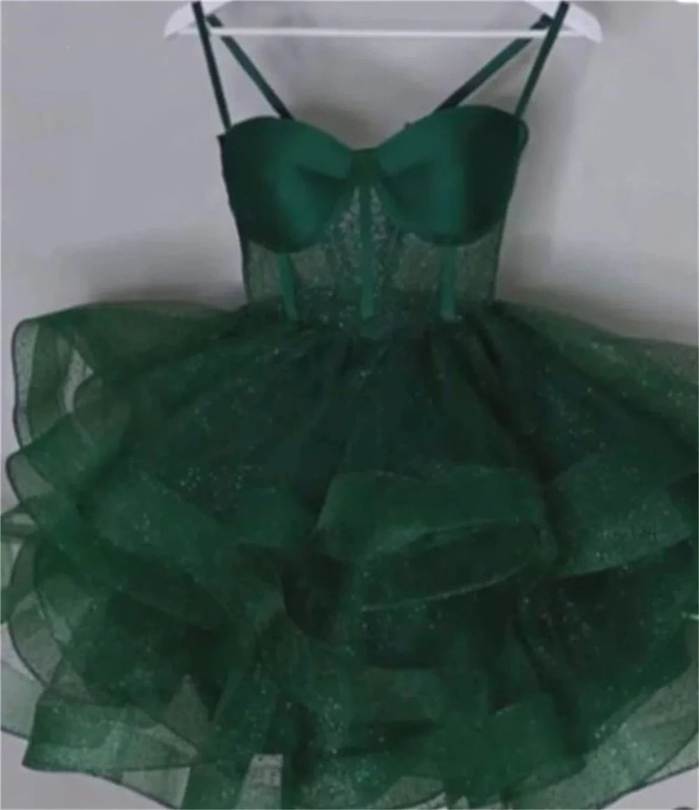 Robe de bal princesse à bretelles spaghetti en tulle, robe de soirée de remise de diplôme, robe courte Hoco DH2613