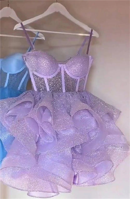 Robe de bal princesse à bretelles spaghetti en tulle, robe de soirée de remise de diplôme, robe courte Hoco DH2613
