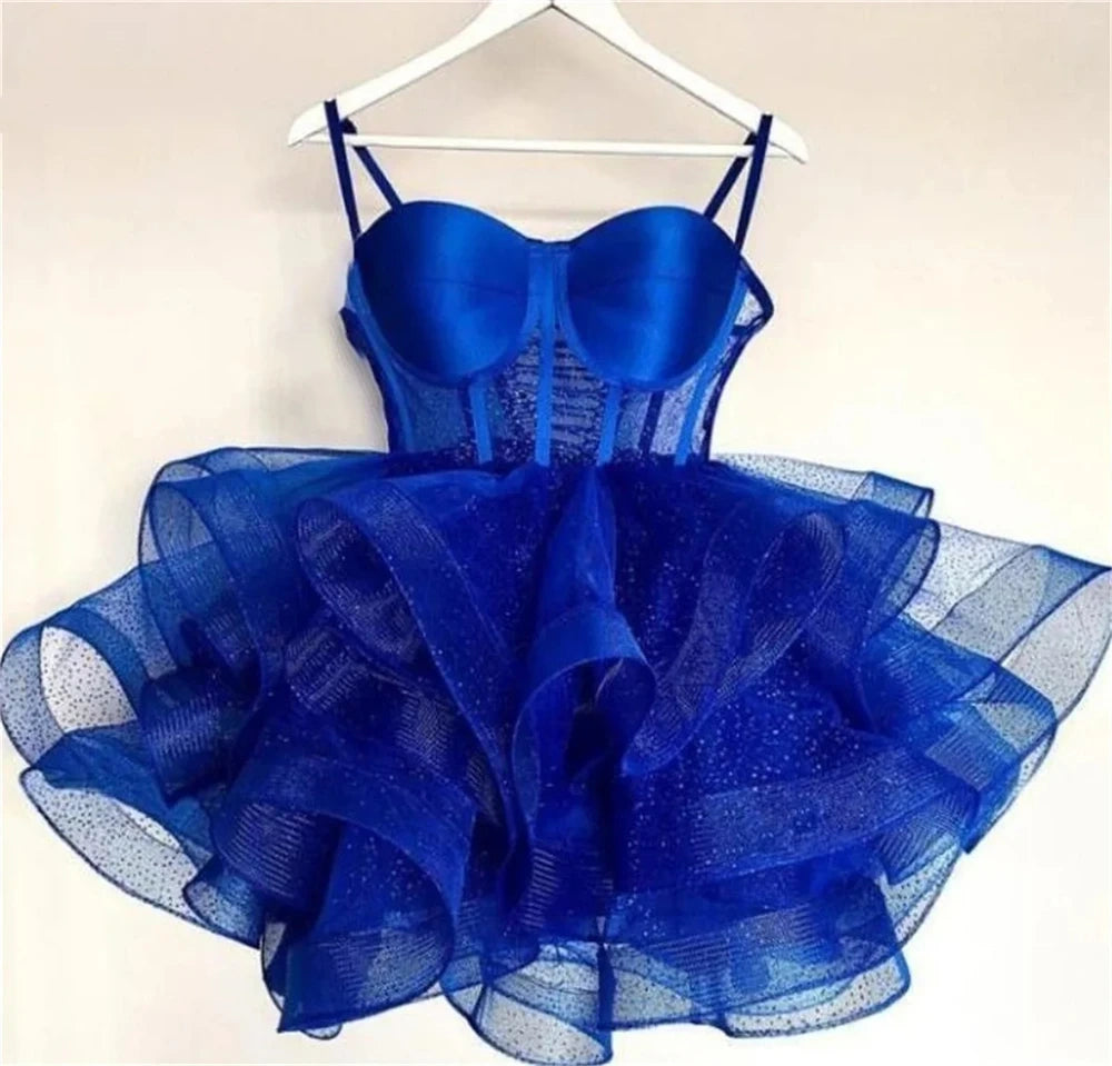 Robe de bal princesse à bretelles spaghetti en tulle, robe de soirée de remise de diplôme, robe courte Hoco DH2613