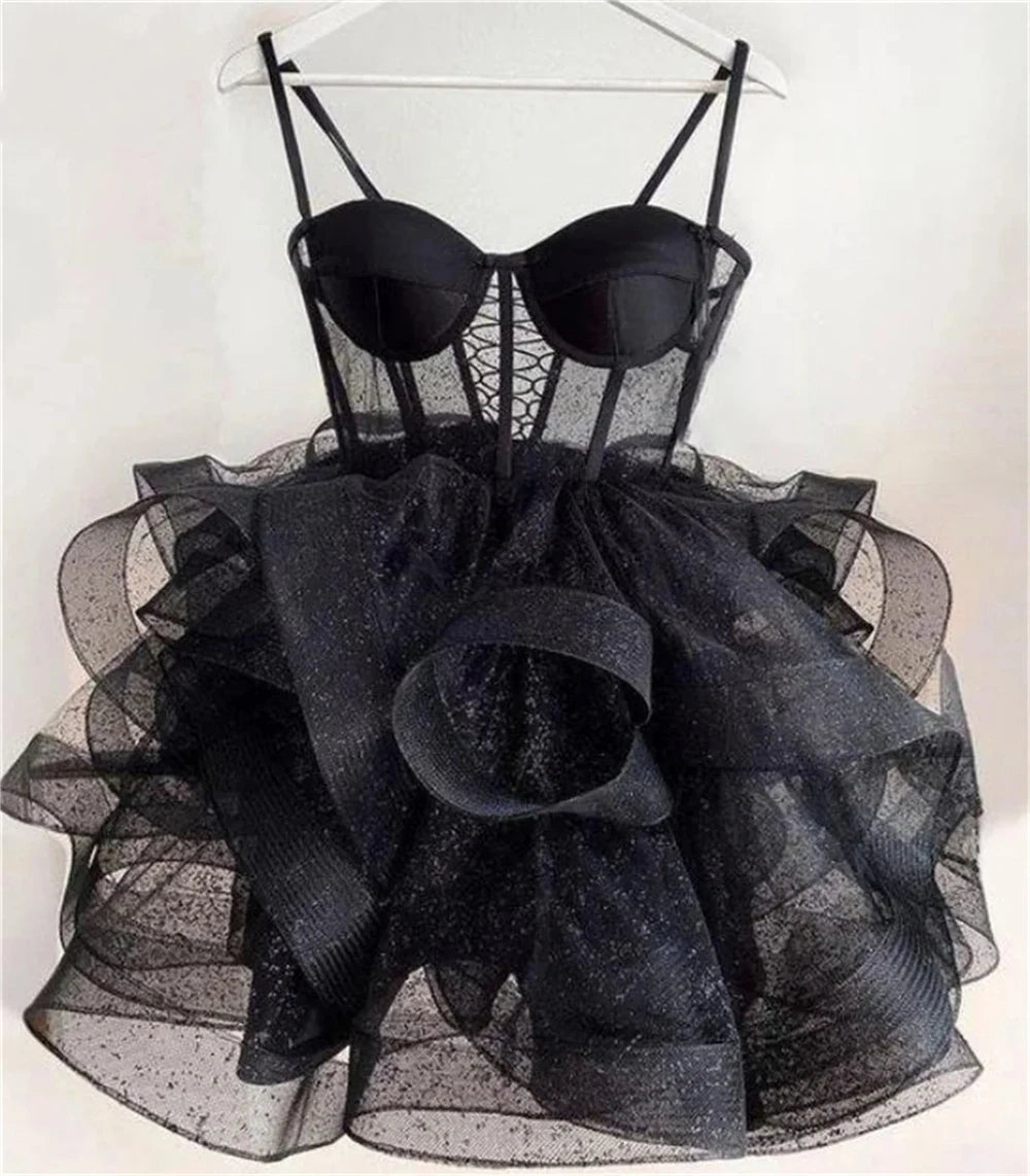 Robe de bal princesse à bretelles spaghetti en tulle, robe de soirée de remise de diplôme, robe courte Hoco DH2613