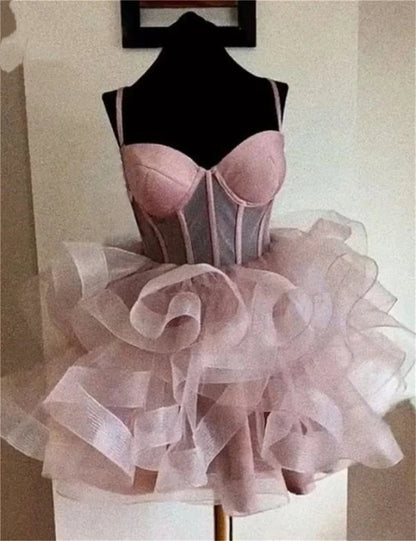 Robe de bal princesse à bretelles spaghetti en tulle, robe de soirée de remise de diplôme, robe courte Hoco DH2613