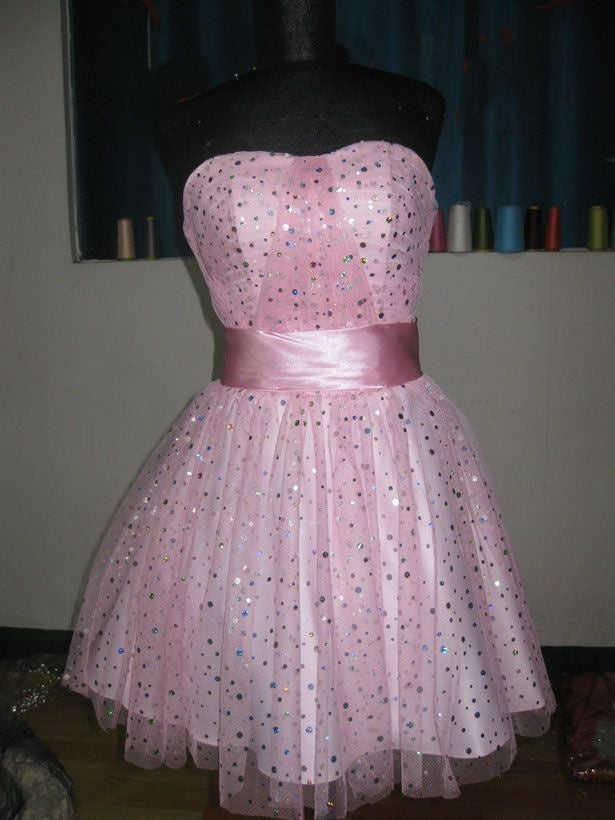 Robe de bal princesse bustier en tulle rose, robe de soirée de remise de diplôme, robe courte Hoco DH2615