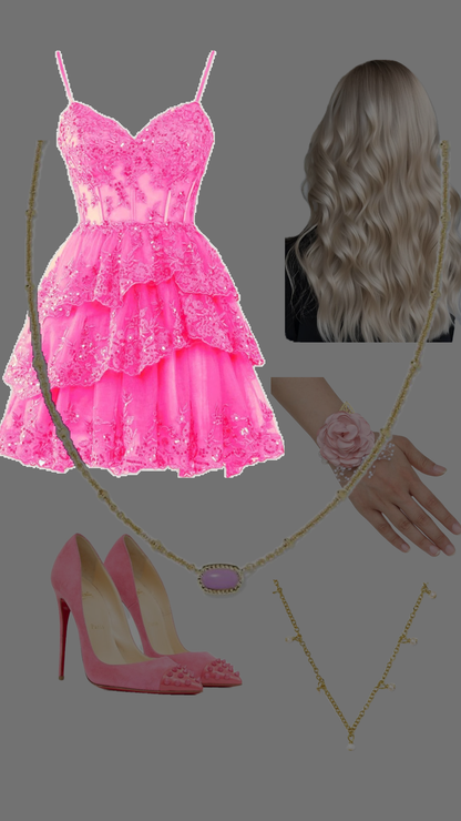 Robe de soirée de remise de diplôme en dentelle rose, ligne A, bretelles spaghetti, robe de bal courte Hoco DH2616