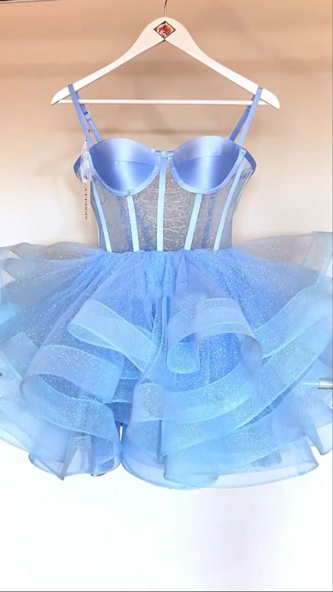 Robe de bal princesse à bretelles spaghetti en tulle, robe de soirée de remise de diplôme, robe courte Hoco DH2613
