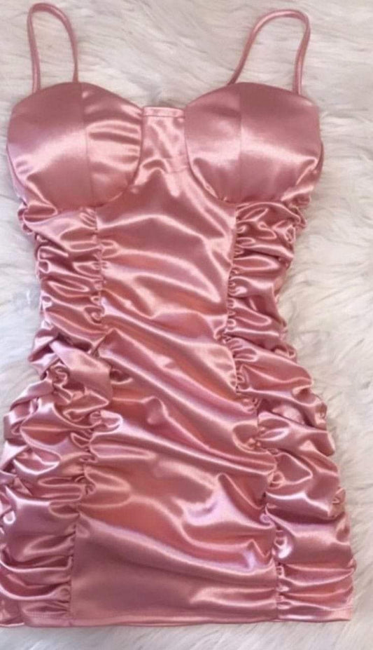 Trendy Sheath Spaghetti Straps Pink Satin Mini Short Formal 8th Grade Homecoming Dresses Summer Middle School Hoco Dress Homecoming Outfits DH262