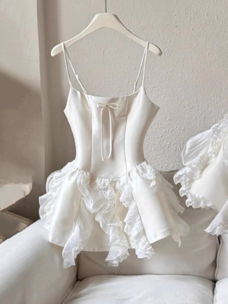Robe de soirée courte en satin blanc à bretelles spaghetti, coupe trapèze, tenue de bal de fin d'année, Hoco DH2622