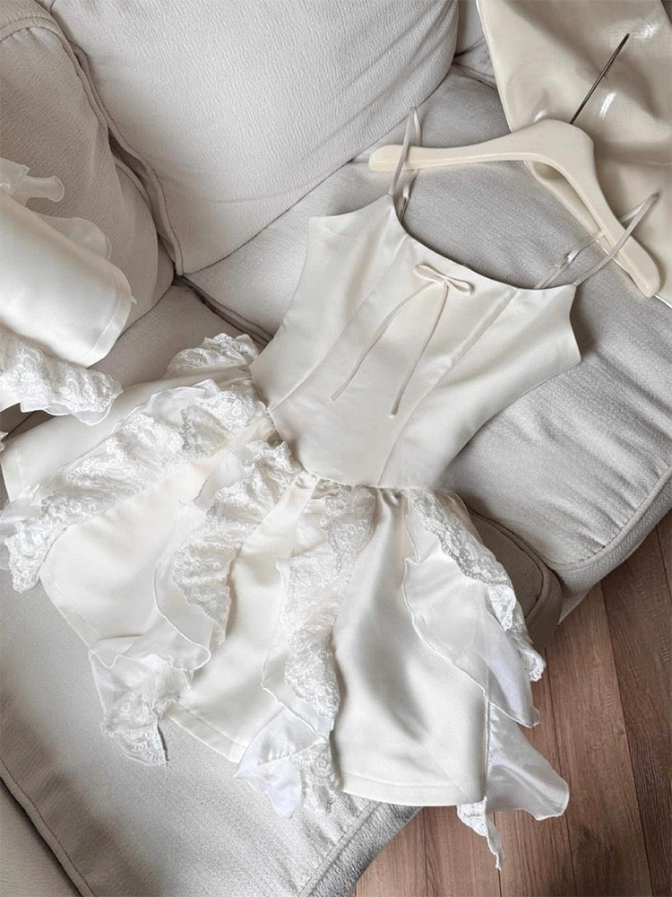 Robe de soirée courte en satin blanc à bretelles spaghetti, coupe trapèze, tenue de bal de fin d'année, Hoco DH2622