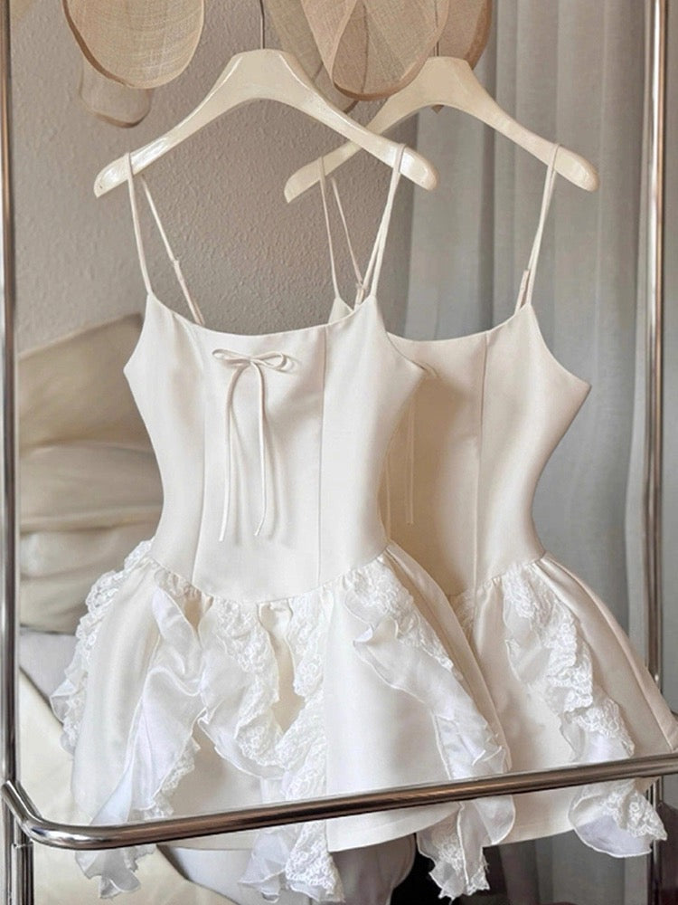 Robe de soirée courte en satin blanc à bretelles spaghetti, coupe trapèze, tenue de bal de fin d'année, Hoco DH2622