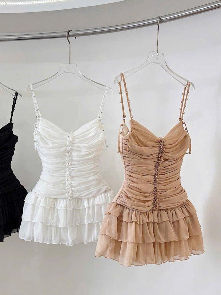 Robe fourreau courte à bretelles spaghetti en mousseline blanche, tenue de soirée de 4e année, robe de cocktail pour le collège, tenue Hoco DH2625