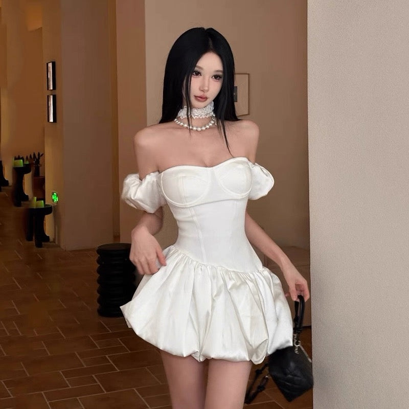 Robe de bal courte en satin blanc à épaules dénudées, tenue de soirée de 4e année, robe de cocktail pour le collège, tenue Hoco DH2627