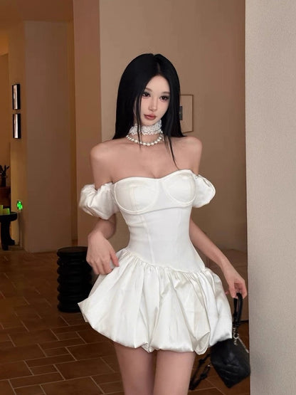 Robe de bal courte en satin blanc à épaules dénudées, tenue de soirée de 4e année, robe de cocktail pour le collège, tenue Hoco DH2627