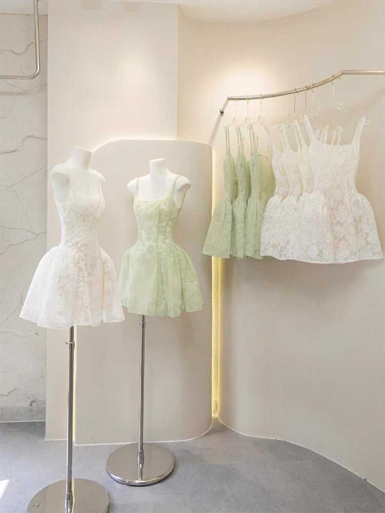 Robe de bal mignonne, carrée, vert sauge, courte, en dentelle, formelle, pour la 8e année, robe de cocktail pour le collège, tenues Hoco DH2628