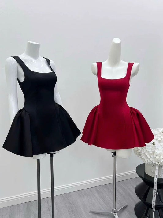 Cute Ball Gown Square Neck Satin Red Short Mini Formal 8th Grade Homecoming Dresses Middle School Cocktail Dress Hoco Outfits DH2629