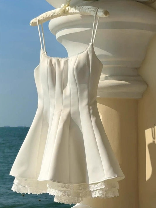 Unique A line Spaghetti Straps White Formal Homecoming Dresses 8th Grad Dance Graduation Dress Short Hoco Dresses DH2635