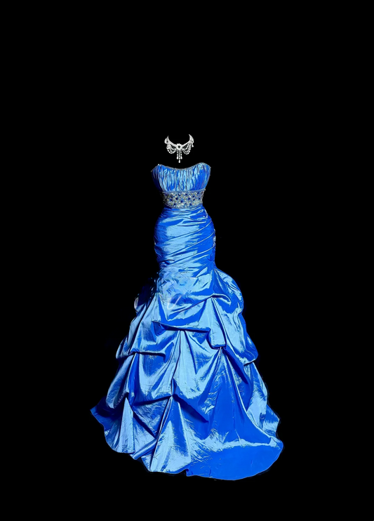 Elegant Mermaid Strapless Royal Blue Long Taffeta Prom Dresses Party Dress 18th Birthday Outfits Graduation Dresses DH2644