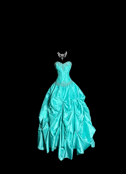 Vintage Ball Gown Sweetheart Blue Taffeta Long Puffy Skirt Long Prom Dresses Party Dress 21st Birthday Outfits Graduation Dresses DH2647