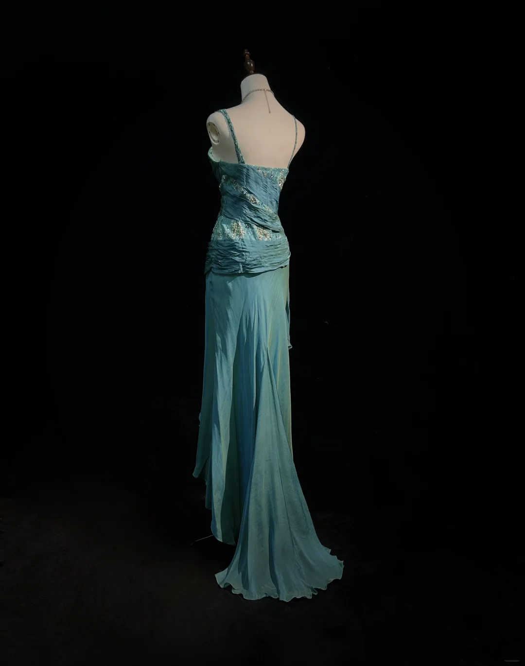 Robe de bal longue vintage en mousseline de soie, coupe trapèze, bretelles spaghetti, sans manches, bleue, tenue de soirée, pour 18e anniversaire, robe de remise de diplôme, DH2654
