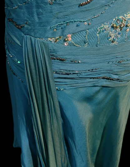 Robe de bal longue vintage en mousseline de soie, coupe trapèze, bretelles spaghetti, sans manches, bleue, tenue de soirée, pour 18e anniversaire, robe de remise de diplôme, DH2654