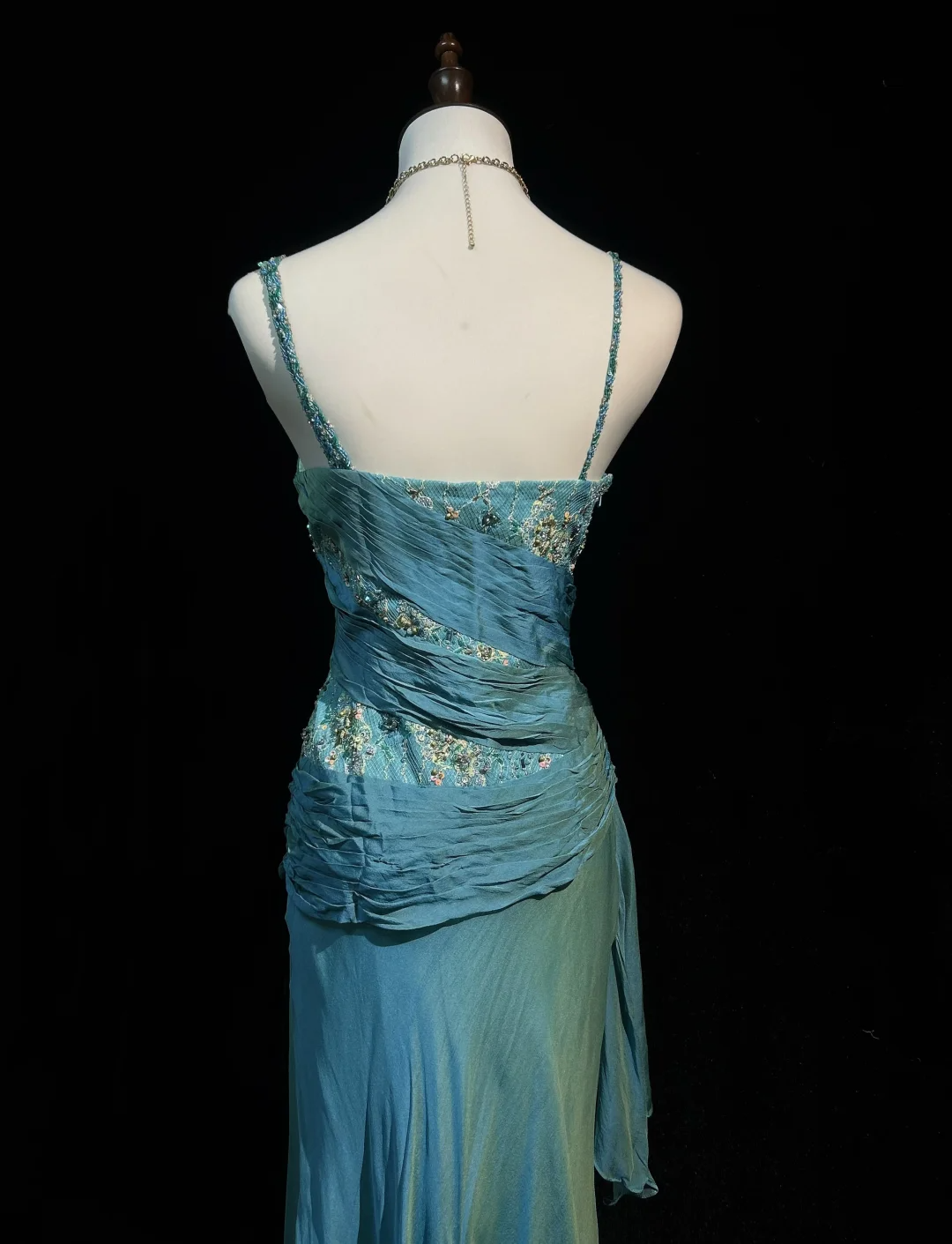 Robe de bal longue vintage en mousseline de soie, coupe trapèze, bretelles spaghetti, sans manches, bleue, tenue de soirée, pour 18e anniversaire, robe de remise de diplôme, DH2654