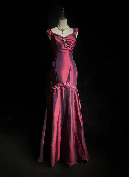 Retro Mermaid Sweetheart Burgundy Sleeveless Taffeta Long Prom Dresses Party Dress 18th Birthday Outfits Graduation Dresses DH2655