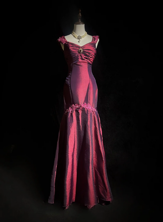 Robe de bal longue style sirène rétro bordeaux sans manches en taffetas, tenue de soirée pour 18e anniversaire, robe de remise de diplôme, DH2655