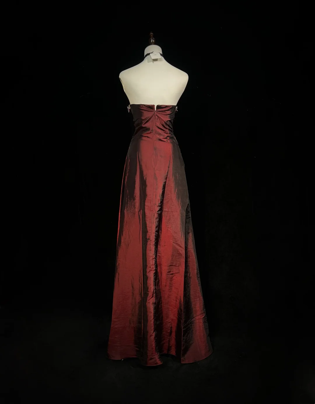 Retro A Line Strapless Burgundy Sleeveless Taffeta Long Flowers Prom Dresses Party Dress 18th Birthday Outfits Graduation Dresses DH2656