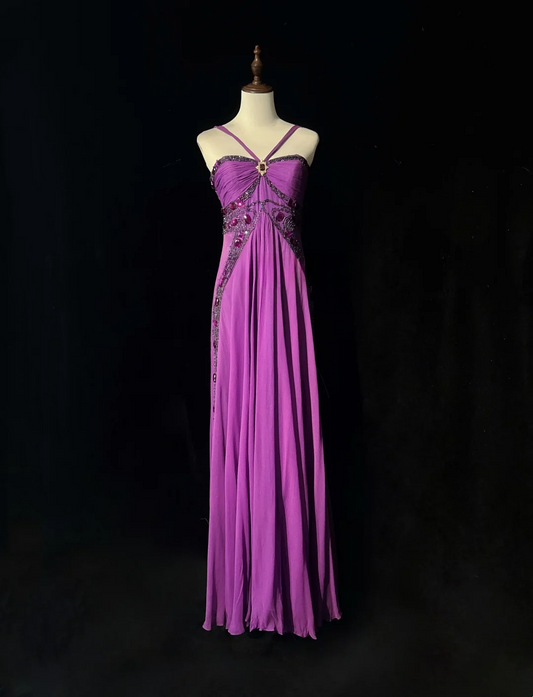 Robe de bal rétro trapèze en mousseline de soie, col licou, sans manches, avec perles, longues fleurs, tenue de soirée, pour 21e anniversaire, robe de remise de diplôme, DH2658