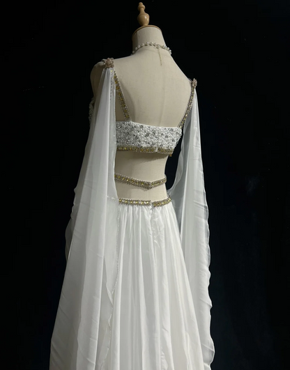 Robe de bal rétro trapèze, col en V, en mousseline blanche, avec perles argentées et dorées, longue robe à fleurs, tenue de soirée pour 21e anniversaire, DH2662
