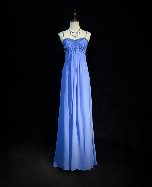 Robe de bal longue style rétro trapèze, bretelles spaghetti, bleu roi, en mousseline de soie avec perles, tenue de soirée pour 21e anniversaire, DH2663