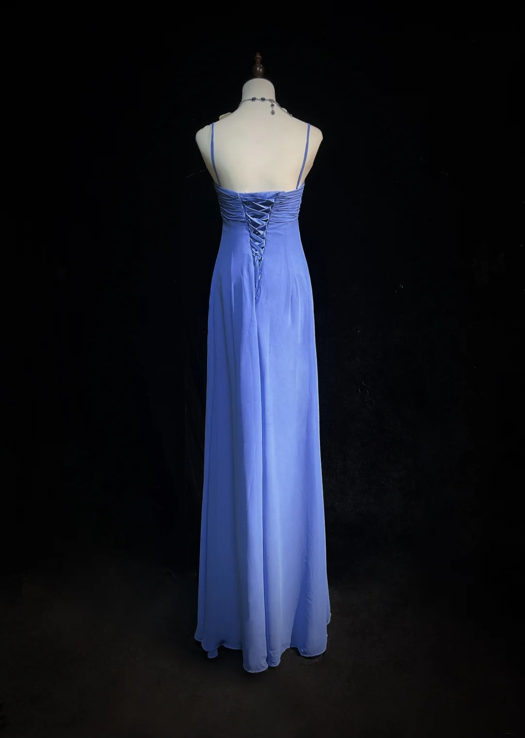 Robe de bal longue style rétro trapèze, bretelles spaghetti, bleu roi, en mousseline de soie avec perles, tenue de soirée pour 21e anniversaire, DH2663