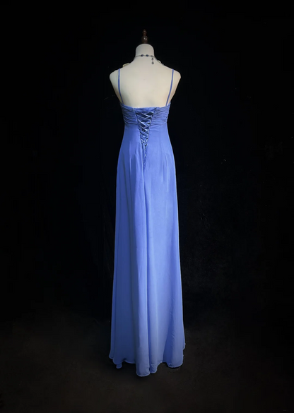 Robe de bal longue style rétro trapèze, bretelles spaghetti, bleu roi, en mousseline de soie avec perles, tenue de soirée pour 21e anniversaire, DH2663