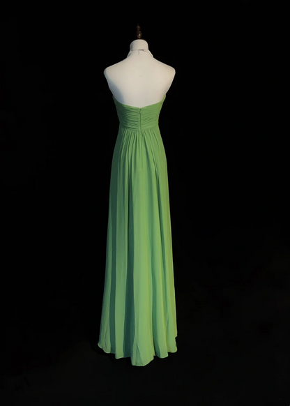 Robe de bal longue plissée en mousseline de soie verte, coupe trapèze, décolleté en cœur, sans manches, tenue de soirée pour 21e anniversaire, robe de remise de diplôme, DH2668