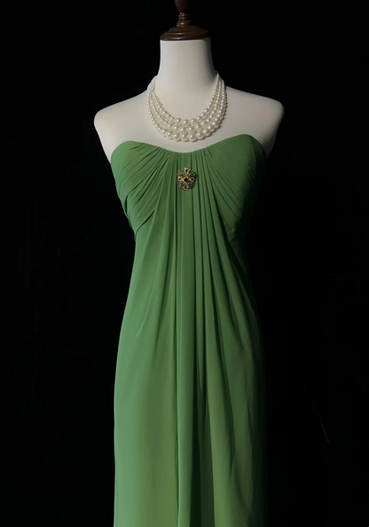 Robe de bal longue plissée en mousseline de soie verte, coupe trapèze, décolleté en cœur, sans manches, tenue de soirée pour 21e anniversaire, robe de remise de diplôme, DH2668