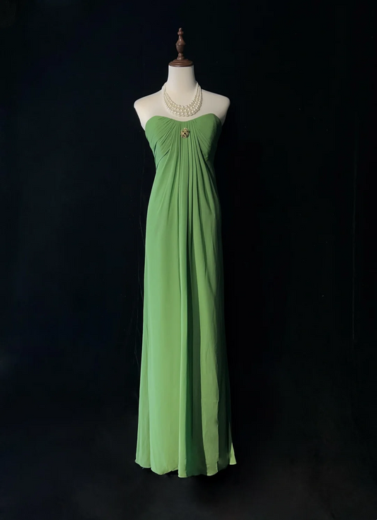 Robe de bal longue plissée en mousseline de soie verte, coupe trapèze, décolleté en cœur, sans manches, tenue de soirée pour 21e anniversaire, robe de remise de diplôme, DH2668