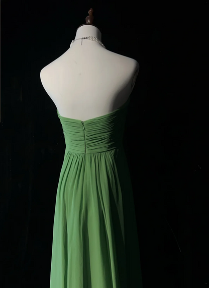 Robe de bal longue plissée en mousseline de soie verte, coupe trapèze, décolleté en cœur, sans manches, tenue de soirée pour 21e anniversaire, robe de remise de diplôme, DH2668