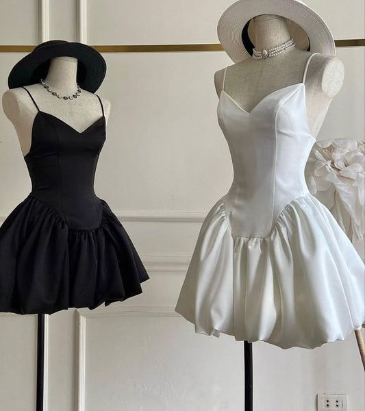Trendy A Line Spaghetti Straps White Black Mini Short Formal 8th Grade Homecoming Dresses Summer Middle School Hoco Dress Homecoming Outfits DH268