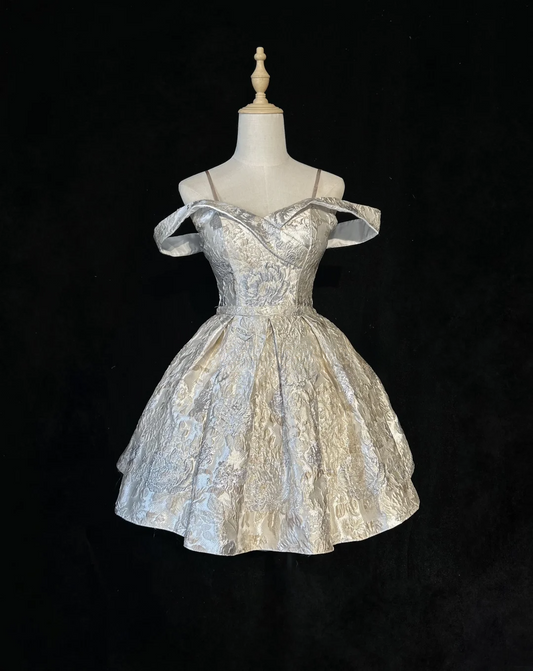 Cute Ball Gown Spaghetti Straps Silver Gray Mini Short Formal Homecoming Dresses Party Short Prom Dress Hoco Dresses DH2684