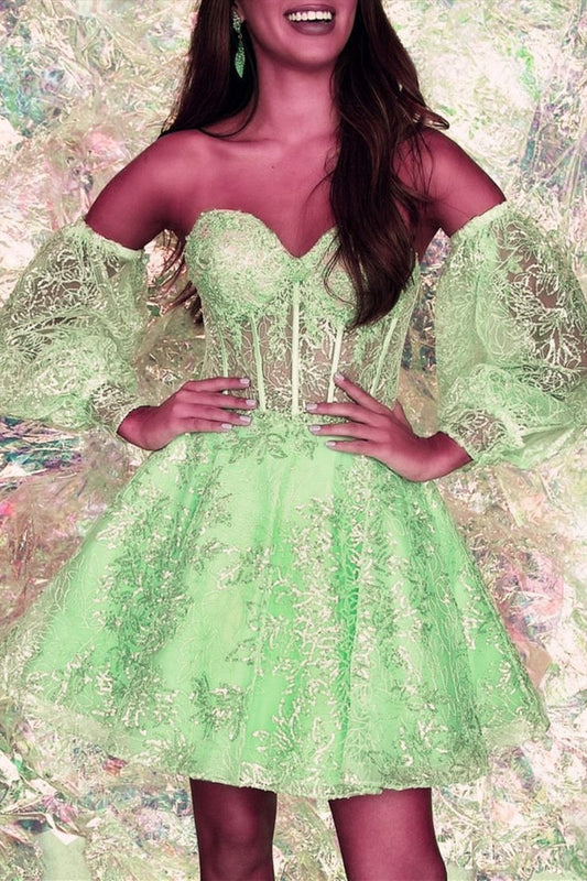 Sparkly Ball Gown Sweetheart Lace Mint Green Short Formal Homecoming Dresses 8th Grad Dance Graduation Dress Short 18th Birthday Outfits Hoco Dresses DH2698