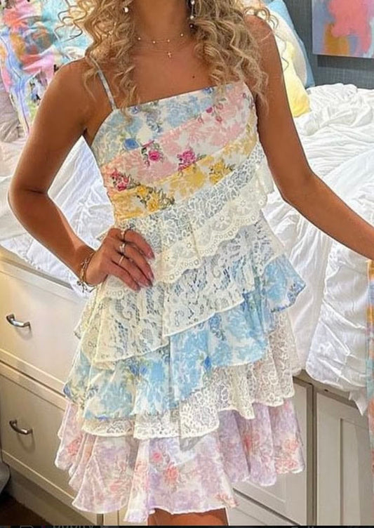 Vintage A line Spaghetti Straps Lace Floral Chiffon Formal Homecoming Dresses Short Dresses Party Graduation Dress Hoco Dresses DH2699